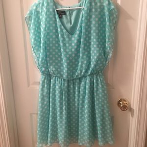 Blue and white polka dot dress